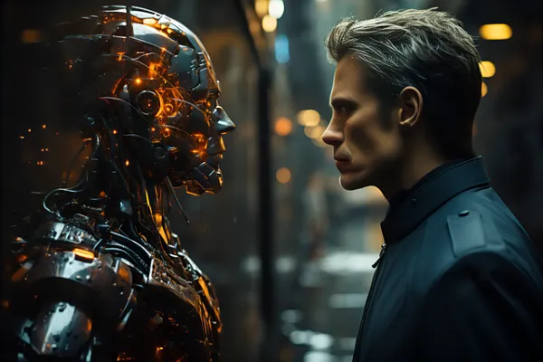 A robot and a man